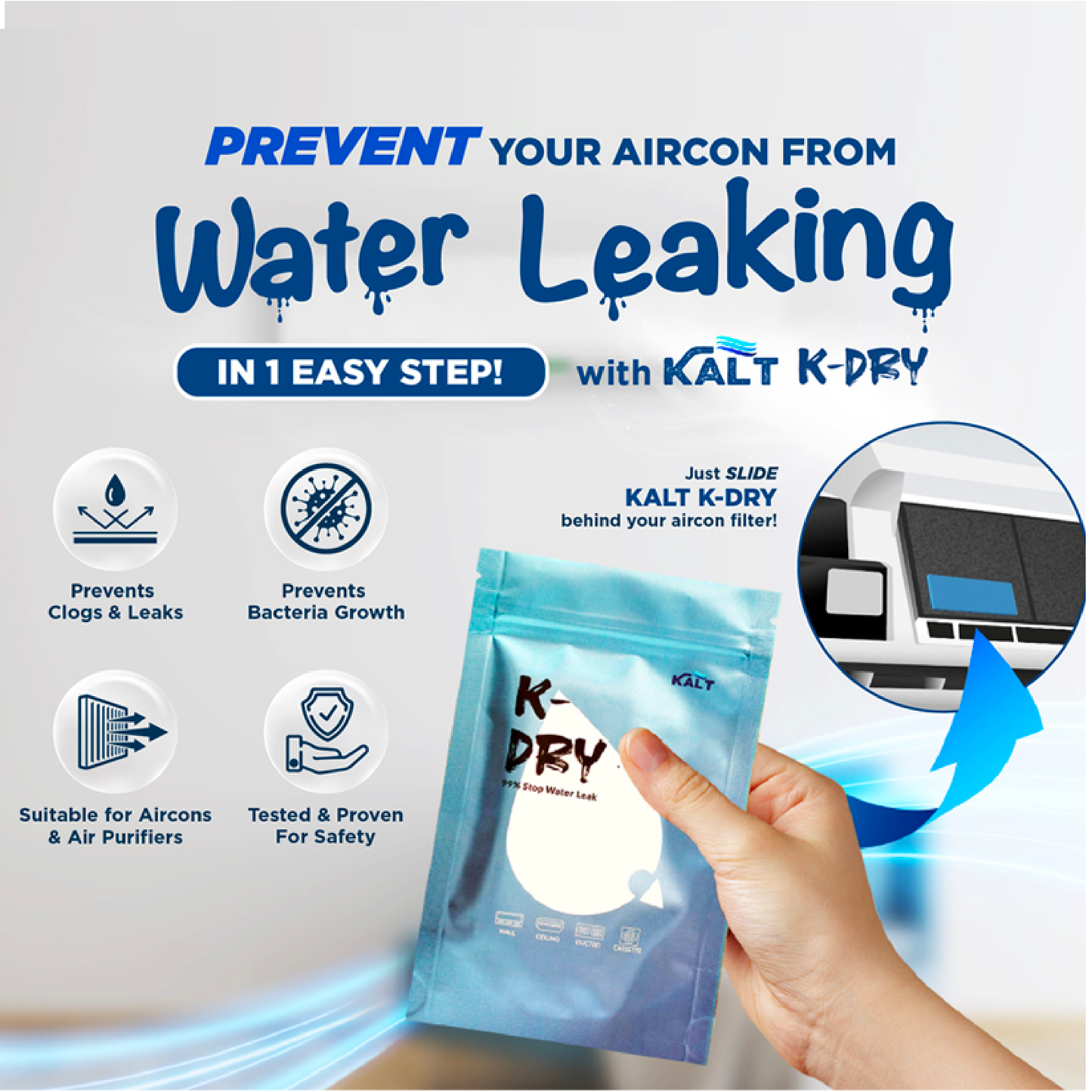 [KALT] 2pc X K-Dry Anti Water Leak for Air Conditioner | BioTech Film | Jelly Remover | Anti Clog